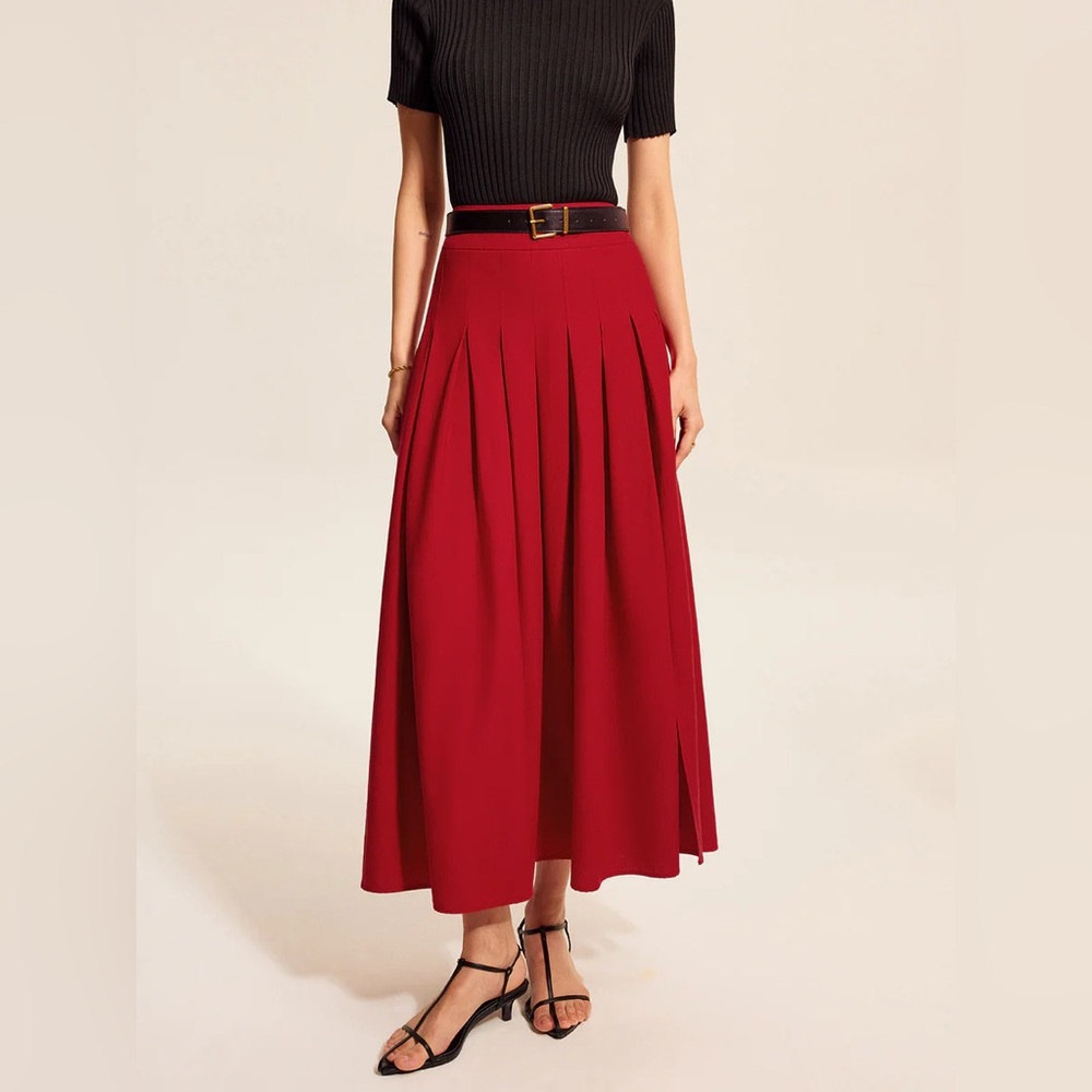 Commense Cotton & Linen Pleated Slit Skirt - Picture 13 of 13